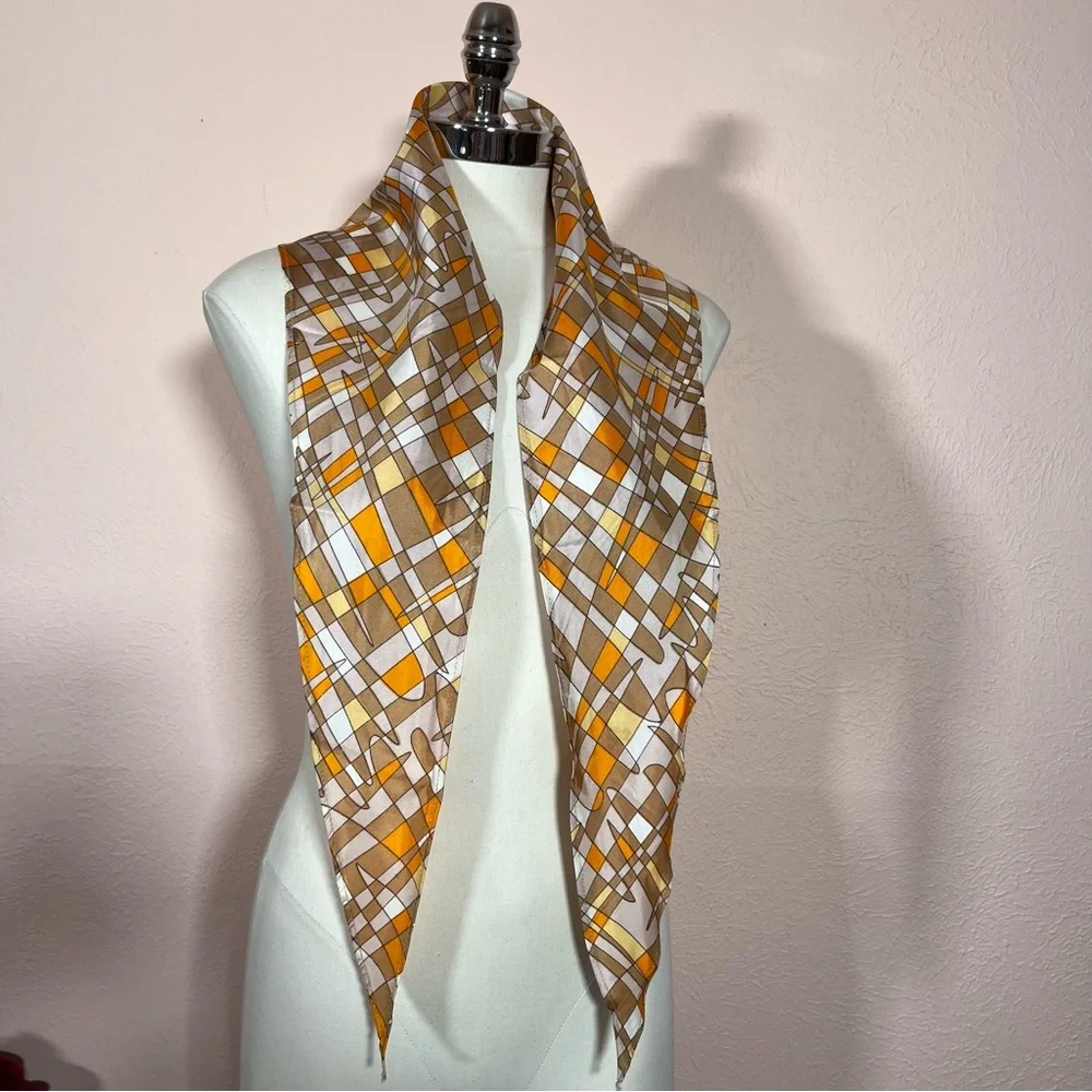 Vintage 1970's Mod orange boomerang wild Print MCM Triangle Scarf